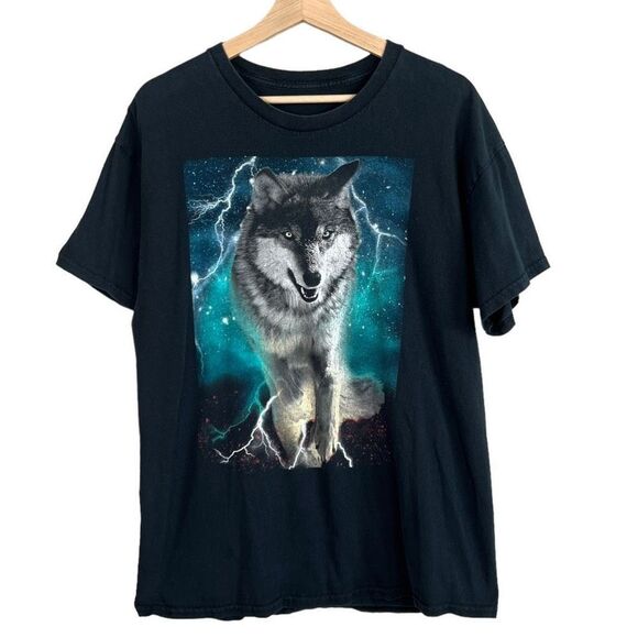 Y2K Wolf Lightning Grunge Nature T-shirt Mens L - Picture 1 of 3